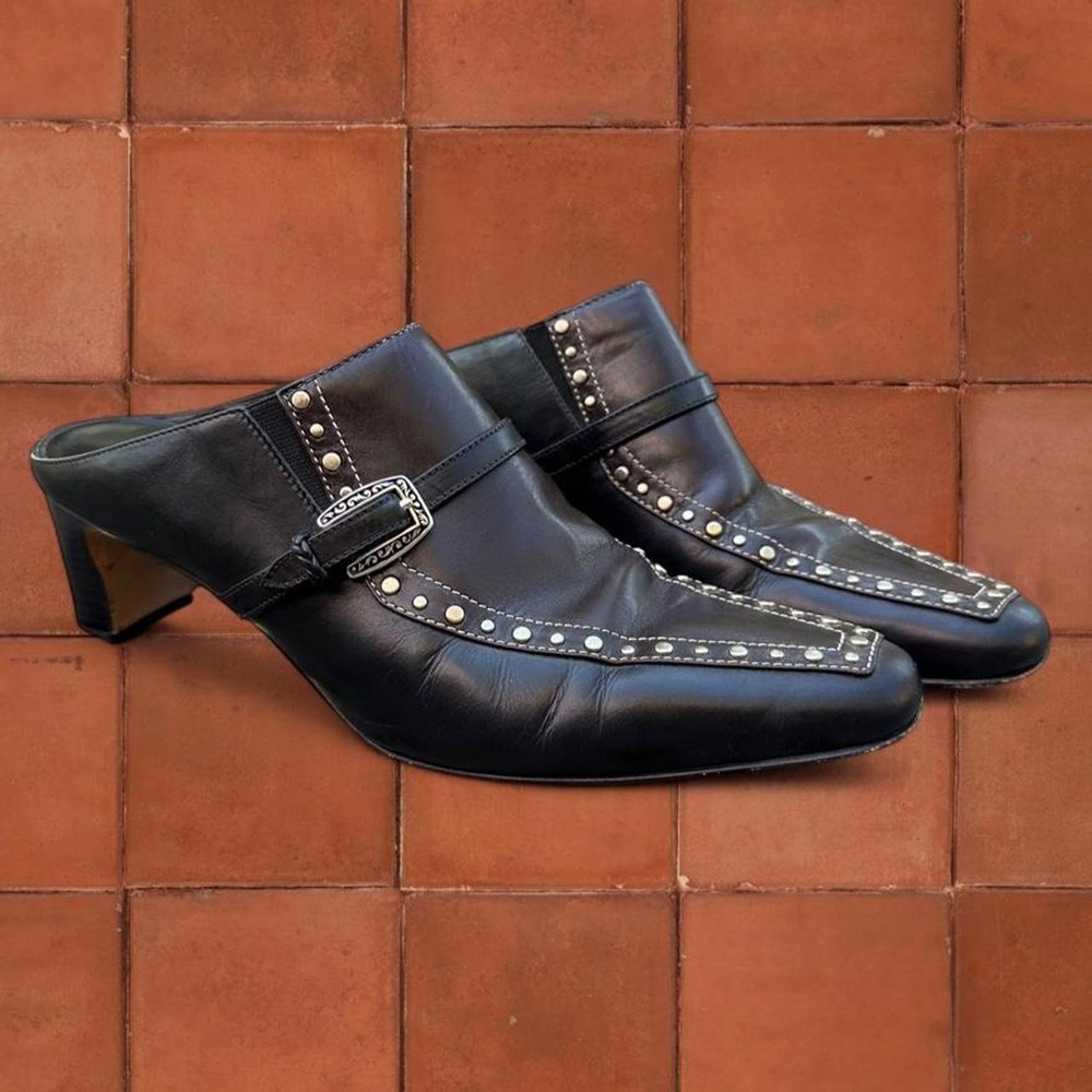 Witchy Brighton Leather Mules with Buckle and Stud Detail